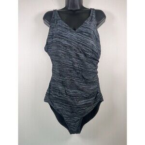 Speedo Black & Gray Built in Wireless Bra Swimsuit Womens Sz 18